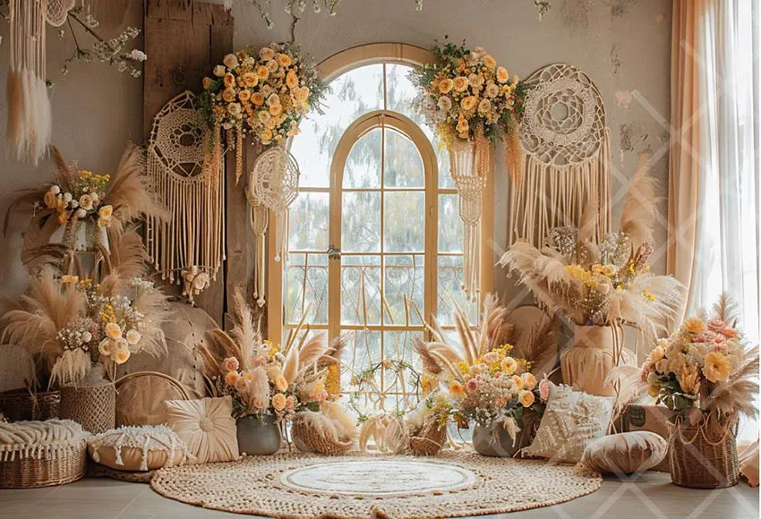 Mehofond Photography Background Bohemian Floral Arch Door Kids Birthday Wedding Maternity Portrait Decor Backdrop Photo Studio