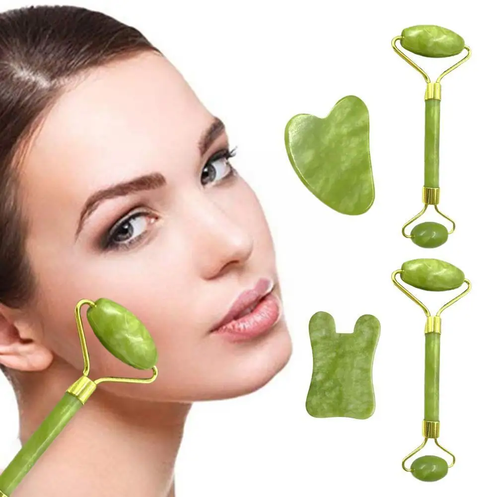 

Natural Jade Face Massage Roller Gua Sha Stone Facial Care Acupoint Eye Massager Visage SPA Tool Board T5J0
