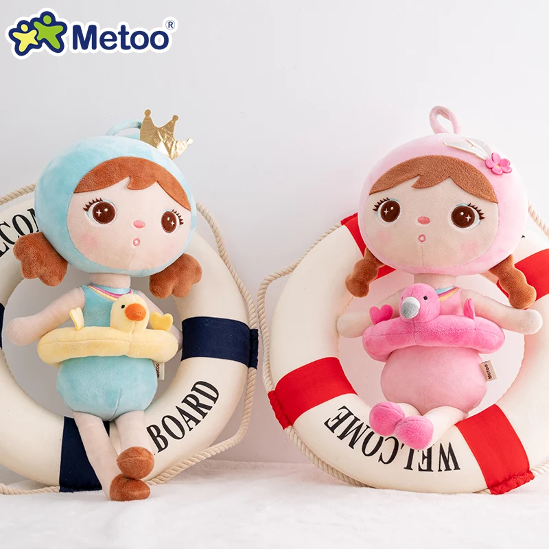 

44CM New Metoo Genuine Keppel Stuffed Dolls For Girls Soft Plush Black Dolls With Unicorn Swimming Ring Cute Plush Toys