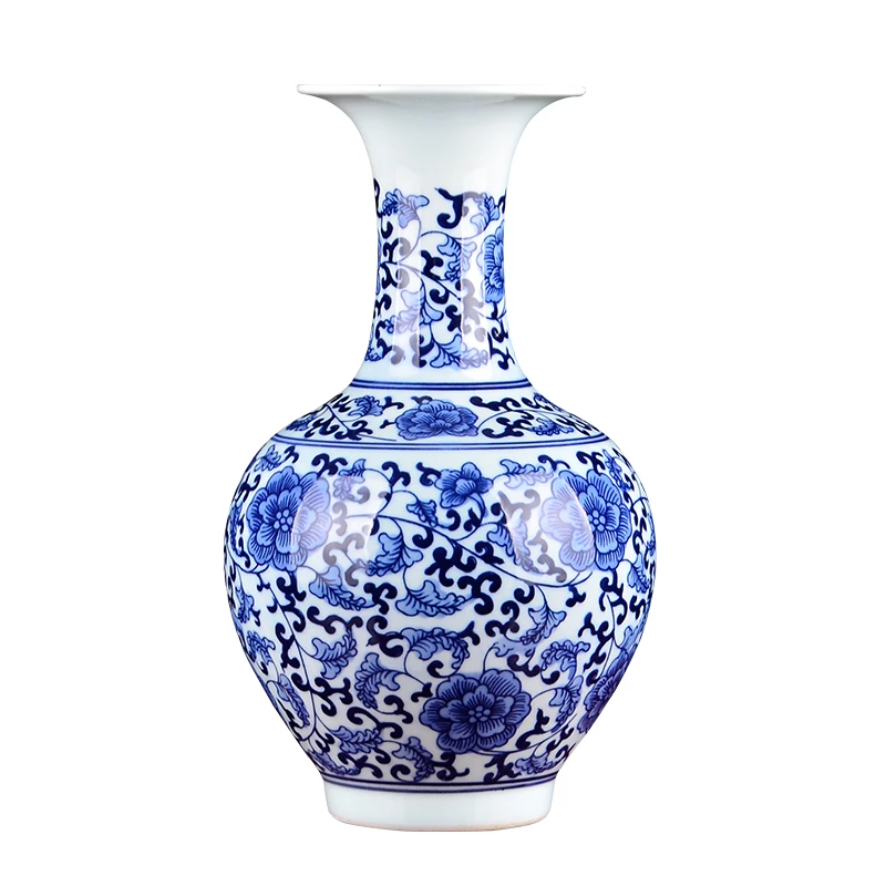 

Jingdezhen Antique Blue and White Porcelain Vases Interlocking Lotus Design Flower Ceramic Vase Handmade Home Decoration