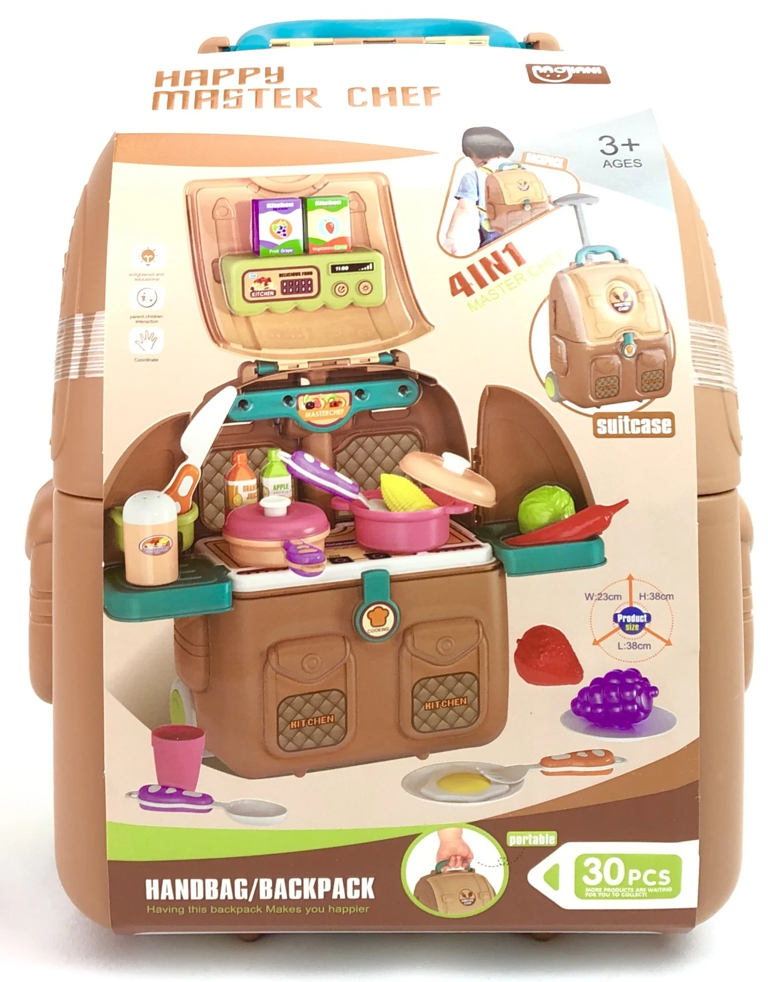 Детская игровая кухня Happy Master Chef в чемодане на колесах 4 1 38х38х23 см c набором посуды