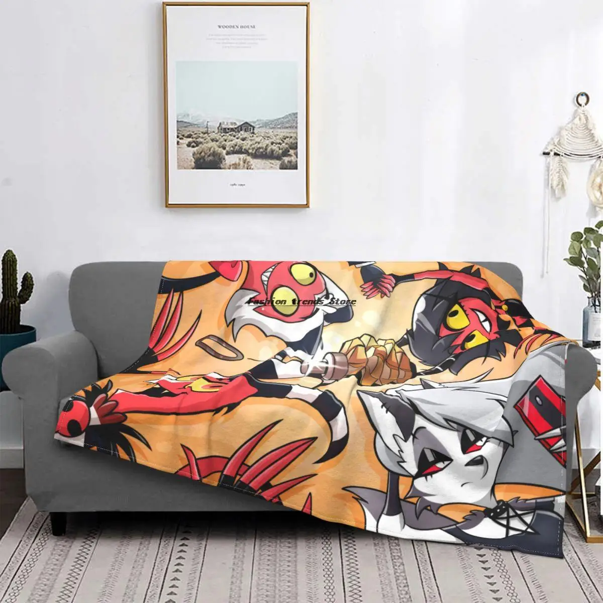 

Helluva Boss Blitzo Adult Animation Blanket Flannel Spring Autumn Lying Down Warm Throws For Winter Bedding