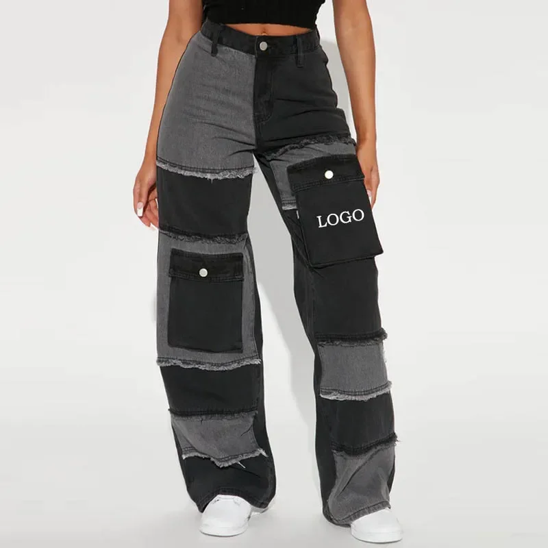 Женские джинсы с высокой талией и логотипом на заказ осень 2023