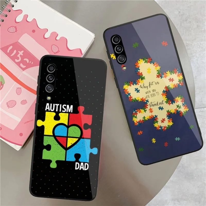 

Чехол-пазл для телефона с рисунком аутизма, стеклянный чехол для Samsung A32, A51, A52, NOTE 10, 20, S10, S20, S21, S22 Pro Ultra, черный