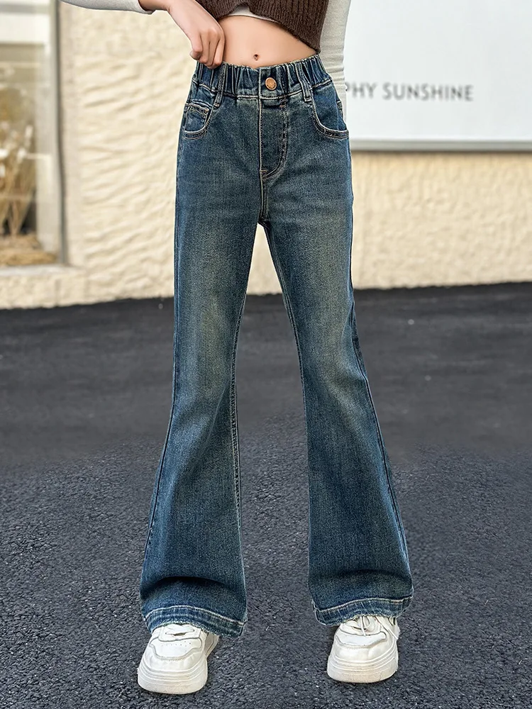 Осенние брюки для девочек новые расклешенные джинсы похудения в стиле ретро