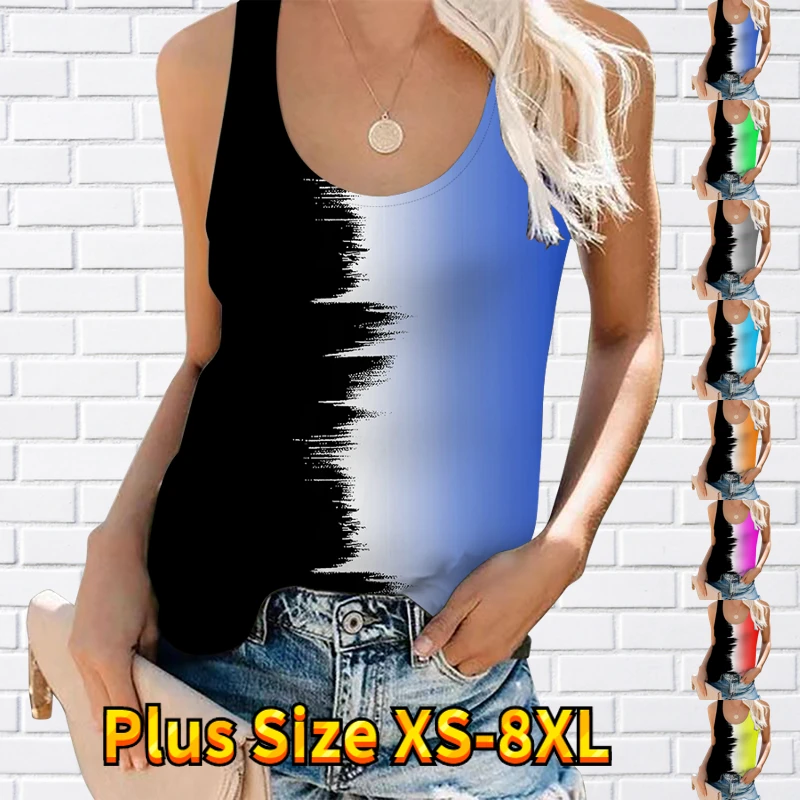 

Женский топ с U-образным вырезом, Повседневная Свободная майка без рукавов, с принтом, большие размеры, 2023