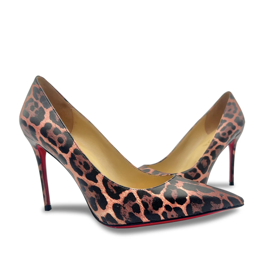 Luxury Leopard Pattern Designer Pumps High Heels Red Bottom Pointed Toe Stiletto Thin Heels Sexy Women Wedding Party Dress Shoes