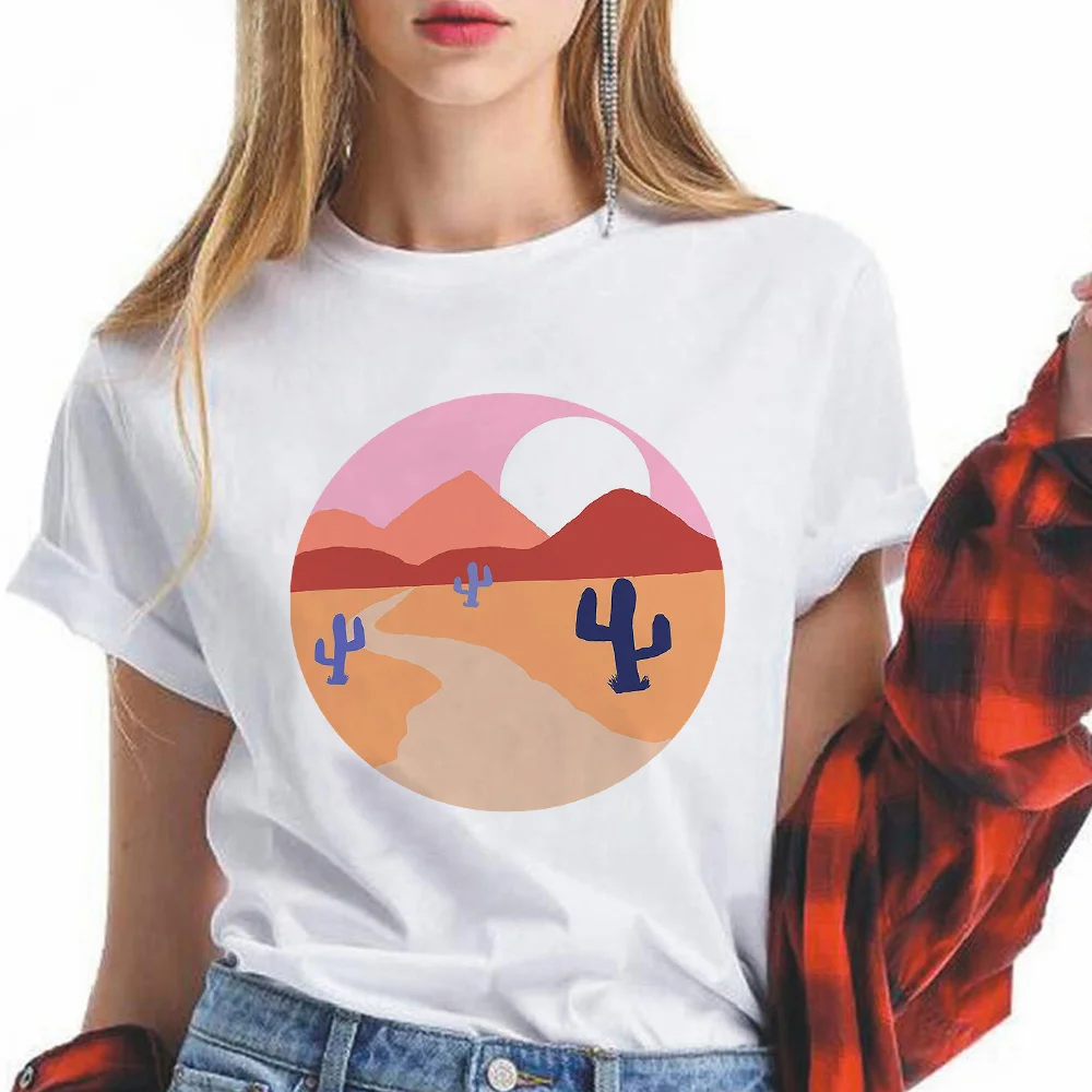 Женская футболка с круглым вырезом Повседневная белая принтом кактуса лето 2022 -