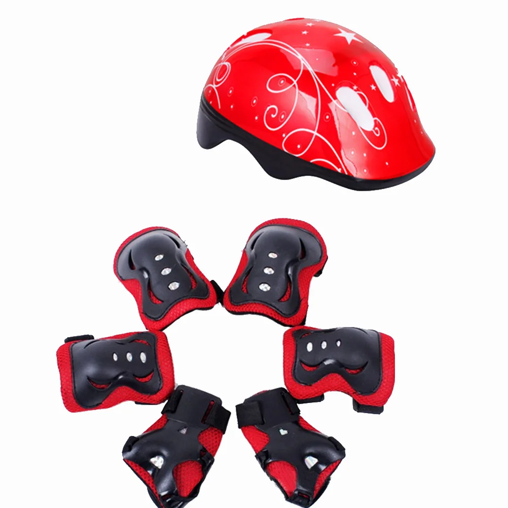 

7 pcs Children Elbow Wrist Knee Pads Children Sports Safety Protective Gear Skateboard Skate Accessories (Red)