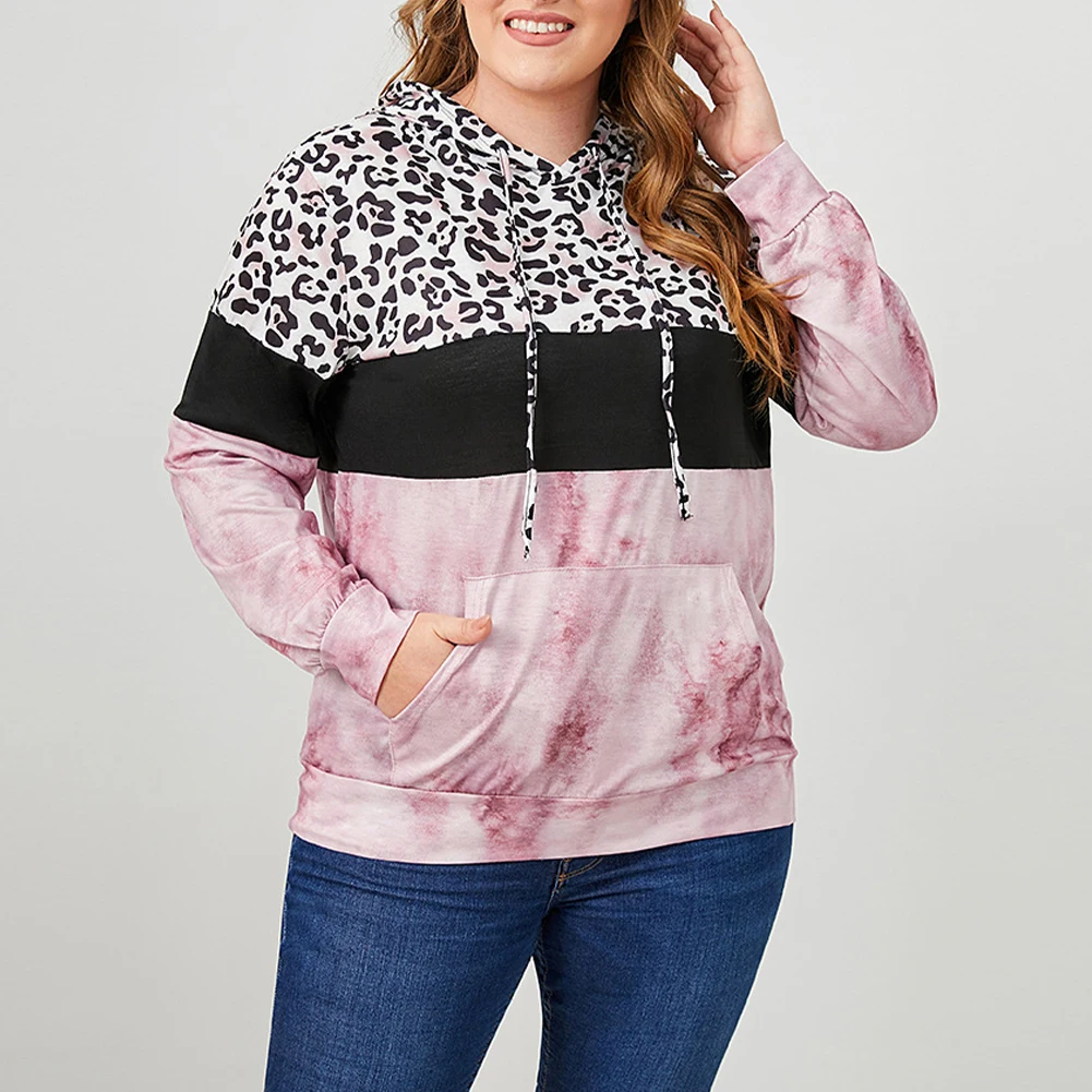 

Plus Size Women Hoodie Leopard Print Pullover Jumper Top Long Sleeve Sweatshirt Autumn Winter Casual Hooded Tops L -4XL