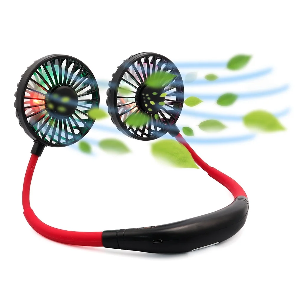 

Mini Neck Fan Portable Hanging Neckband Fan USB Rechargeable Double Fans Air Cooler Conditioner Colorful Electric Desk Fan