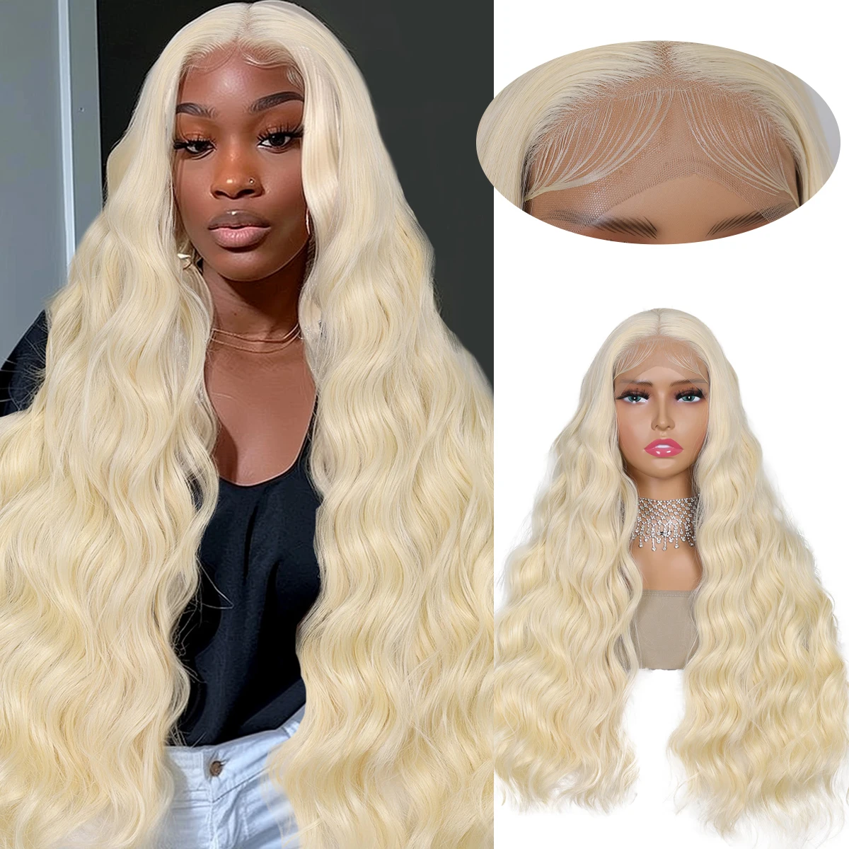 613 Полноразмерный Светлый Синтетический Прозрачный Парик 13X4 Фронтальная Сетка