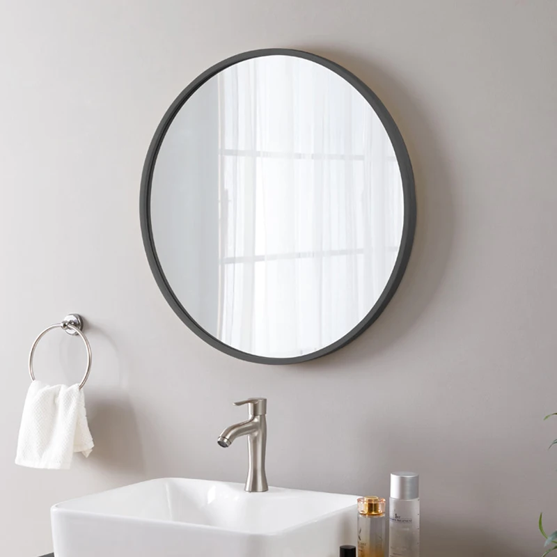 

Hanging Mounted Bathroom Mirror Wall Stickers Shaving Round Shelf Nordic Mirror Shower Long Aesthetic Espejos De Pared Furniture