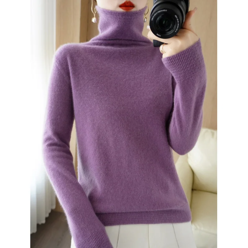 

Autumn Winter Woman's Sweaters Long Sleeve Turtleneck Basic Shirt Female Pullover Blouse Bottoming Jumper 100% Wool Knitted Tops