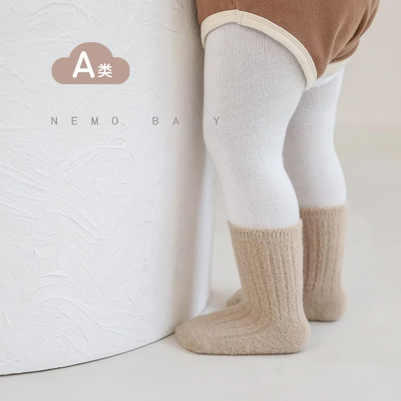 

Осенне-зимние толстые детские носки 0-8 лет, теплые свободные детские носки, однотонные хлопковые носки с двойной иглой для мальчиков и девочек