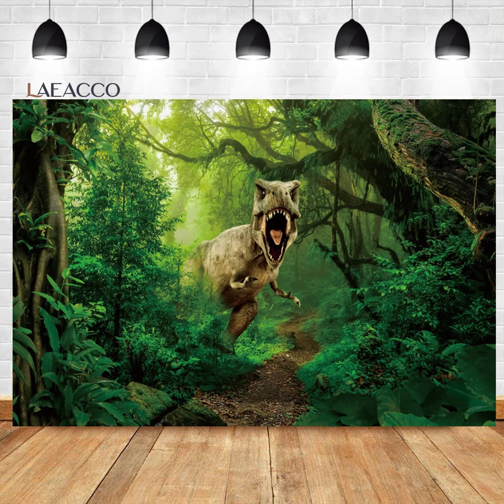 

Laeacco Magical Jungle Fairytale Green Rainforest Dinosaur Background Kids Birthday Baby Shower Portrait Photography Backdrop