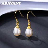 925 silver 18k gold pearl drop earring for women fine party wedding jewlery