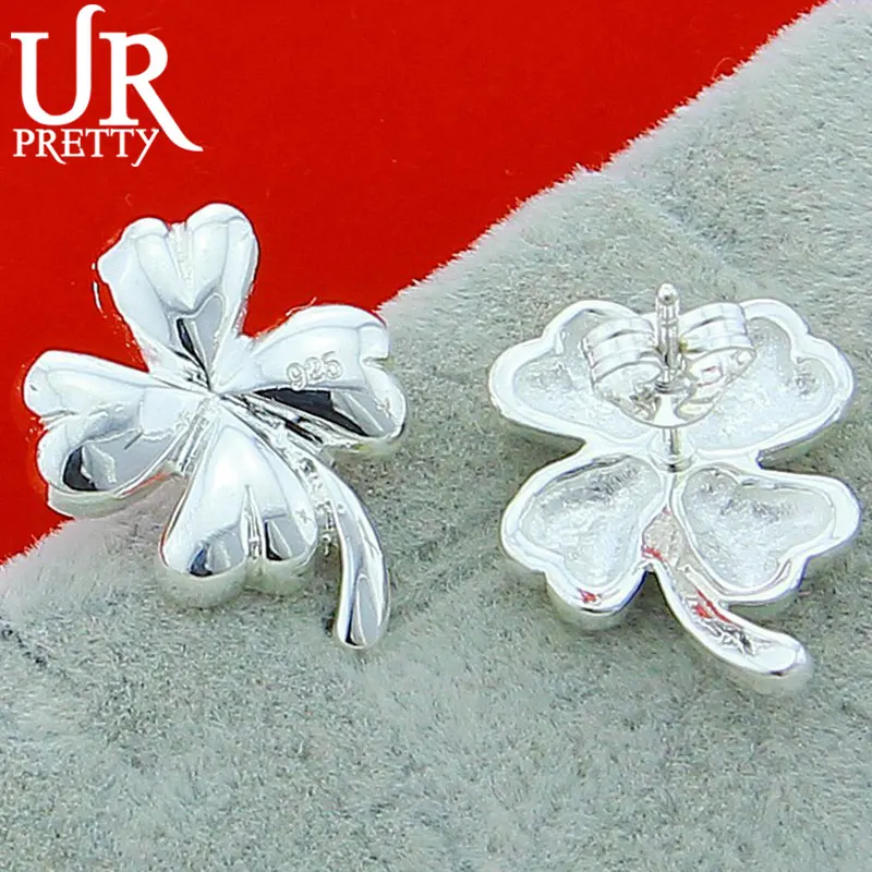 

URPRETTY 925 Sterling Silver Four-Leaf Clover Stud Earring For Women Fashion Wedding Engagement Party Jewelry Charm Gift