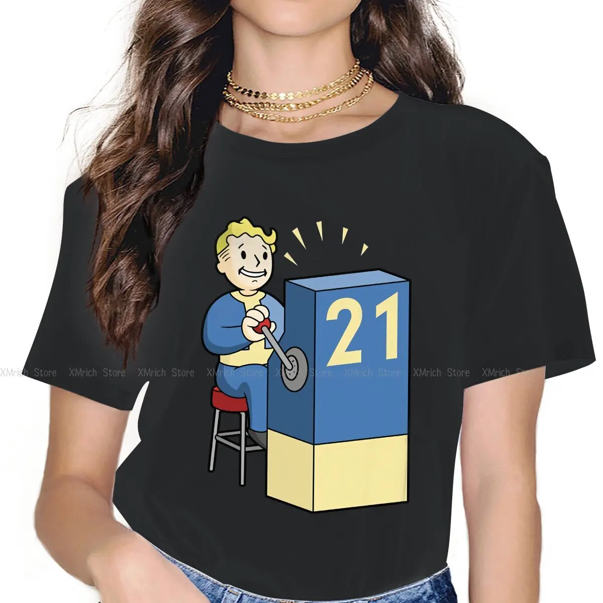 

Vault Boy Slots Women Clothing Fallout Dweller Game Graphic Female Tshirts Vintage Graphic Loose Tops Tee Kawaii Streetwear