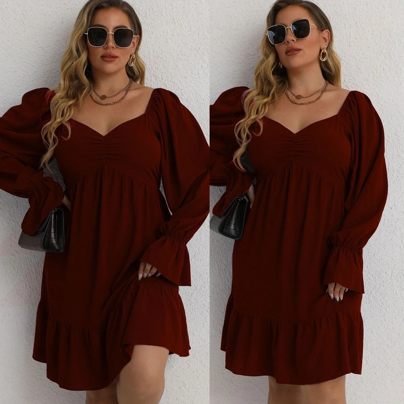 

Женское платье с длинным рукавом, однотонное облегающее платье миди, платья большого размера для вечеринок, летние платья, Повседневное пла...