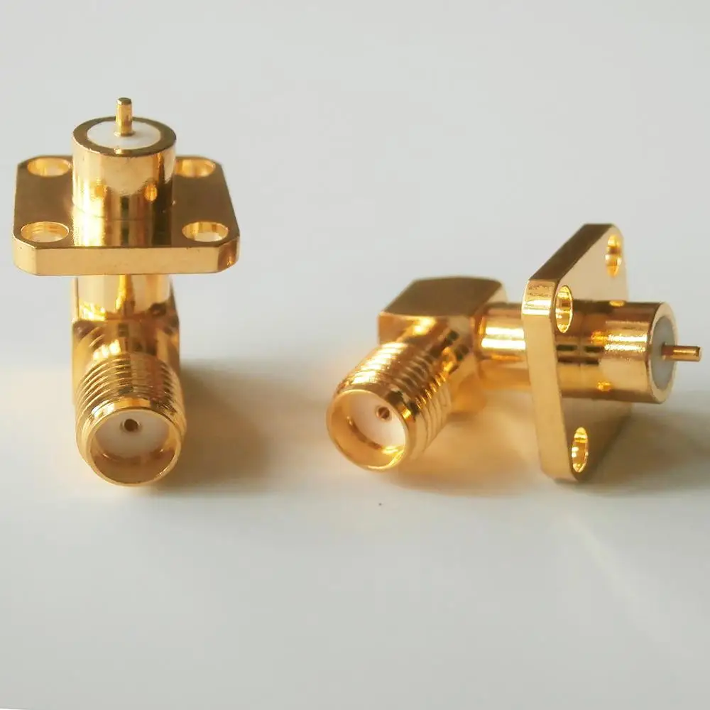 

5X Pcs High-quality RF Connector SMA Female jack deck Solder Copper Body 4 Hole Flange Chassis Panel Mount 90 Degree Right Angle