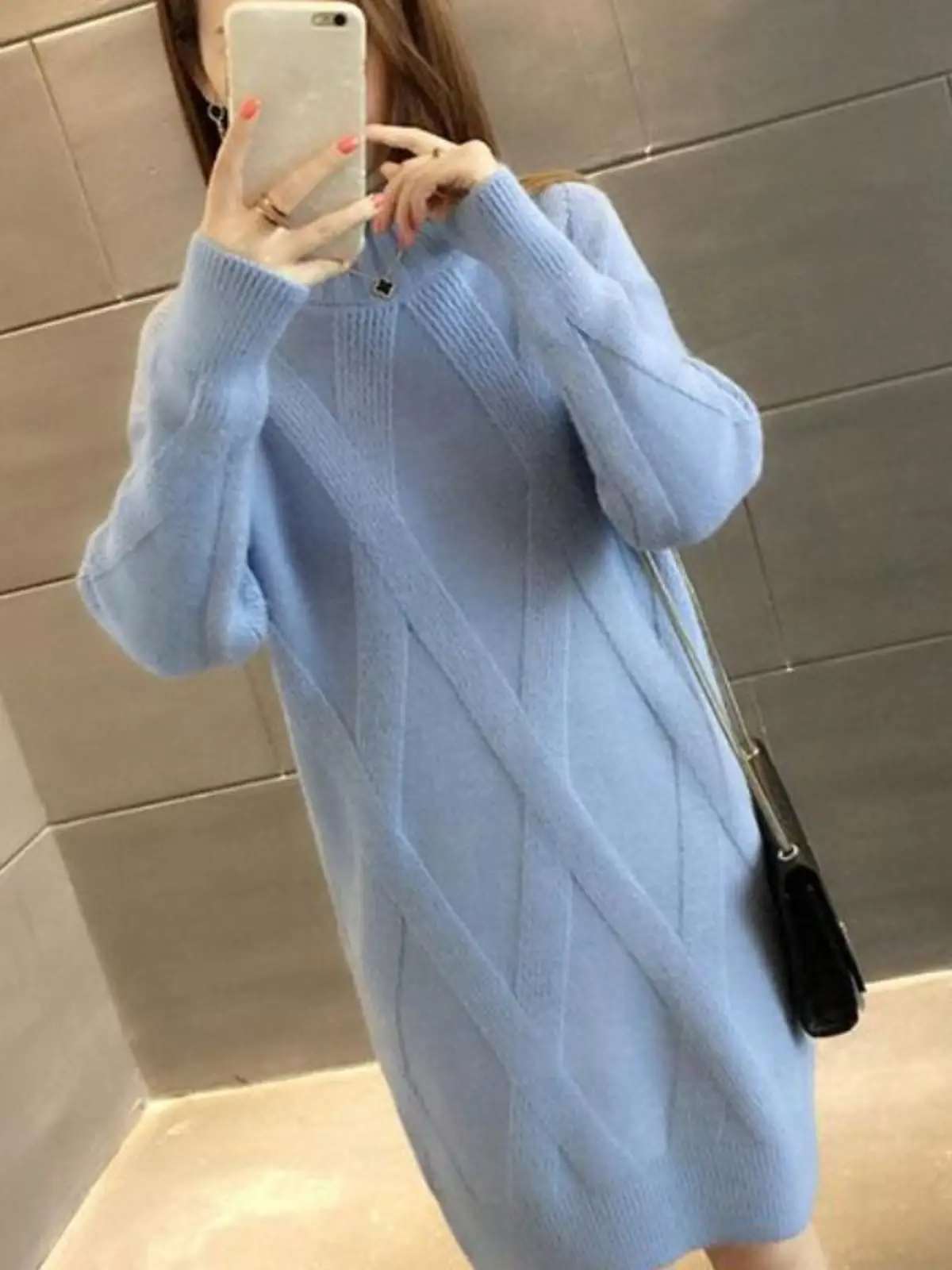 Half-high Collar Sweater Women Loose Korean Sle 2024 Autumn and Winter New Mid-Length Thickened Knit Bottoming Dress