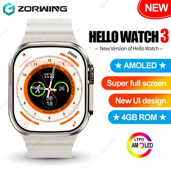 Hello Watch 3 AMOLED Smart Watch Men H11 Ultra Upgraded 2.04 Inch Titanium NFC Compass Smartwatch with 4GB ROM for Android IOS 1