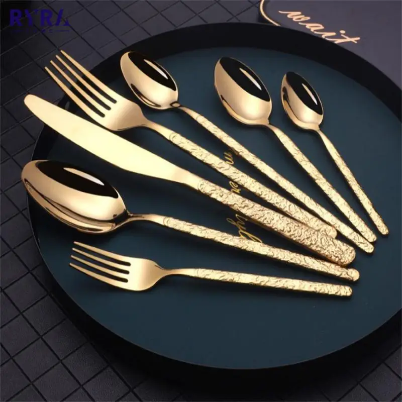 

Десертный Золотой столовый сервиз нож, вилки и ложки из нержавеющей стали
