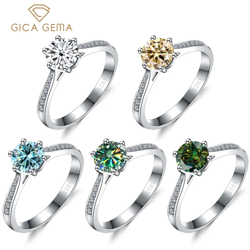 

Gica Gema Real 925 Sterling Silver Moissanite Ring For Women Round Brilliant Diamond Solitaire Wedding Engagement Rings Whosale