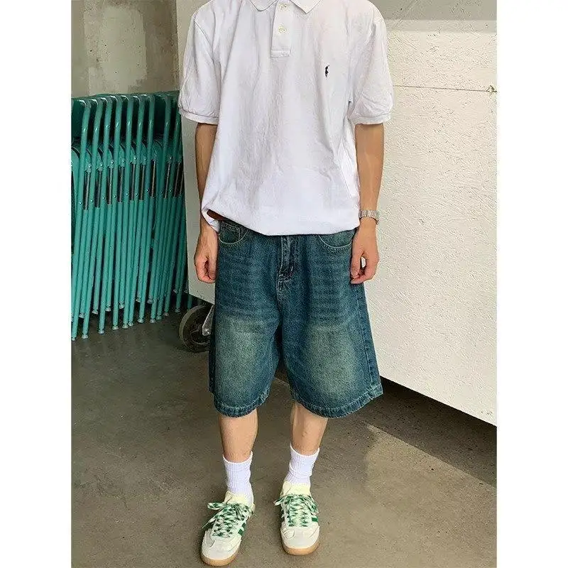 Шорты-карго мужские джинсовые с широкими штанинами свободные мешковатые брюки