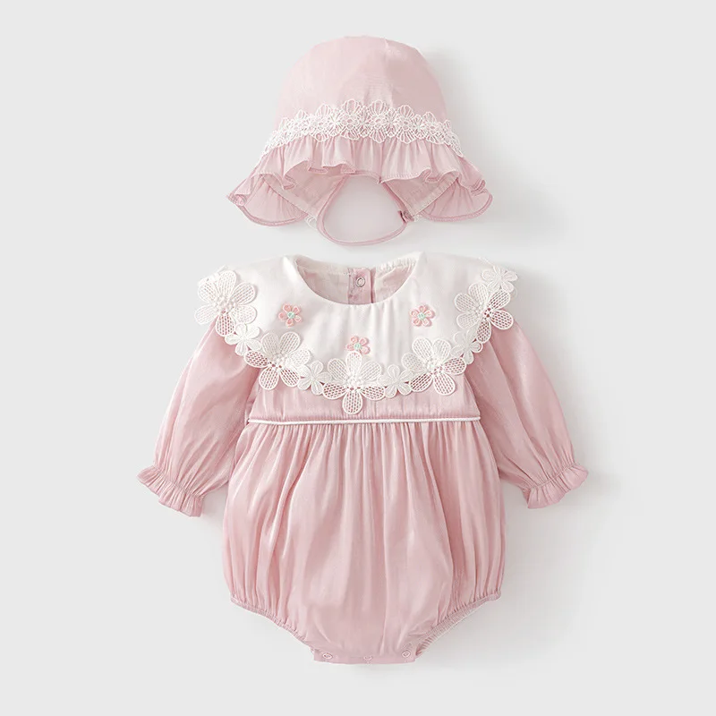 Spring and Autumn Baby Bodysuit Newborn One Hundred Days Full Moon Dress Girl Baby Long Sleeve Triangle Hack Bag Fart Clothes