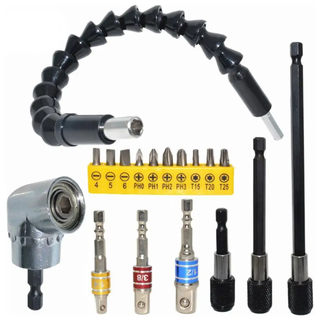 

18x Drill Extension Woodworking Metalworking Hexagon Bendable Adapter Rod Set Tool for Office Cistern Home Household Sink