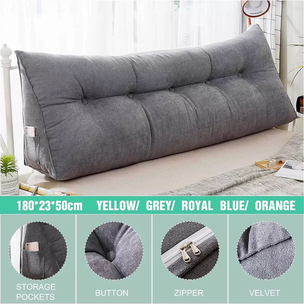 

High-grade Luxury Simple bed cushion double sofa Tatami Bed soft bag Removable Bed pillow For Sleeping 180x23x50cm