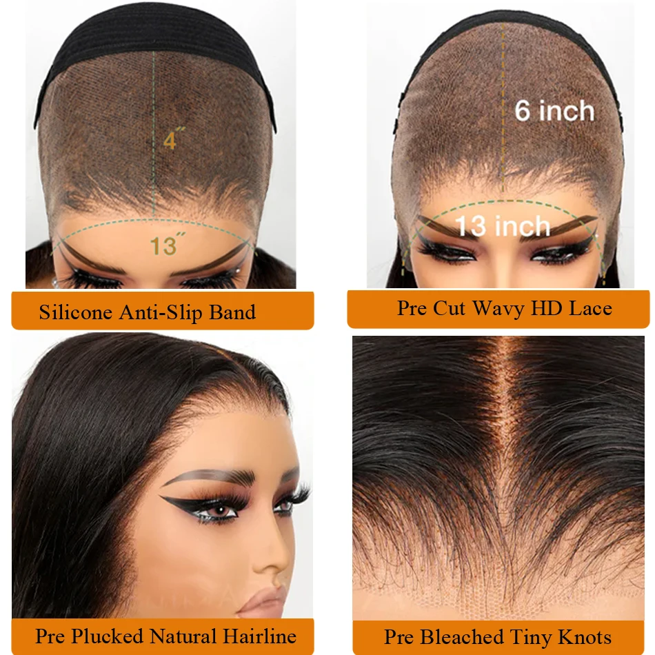 Парик Beliself предварительно оплетенный прямые человеческие волосы 13x6 HD парик с