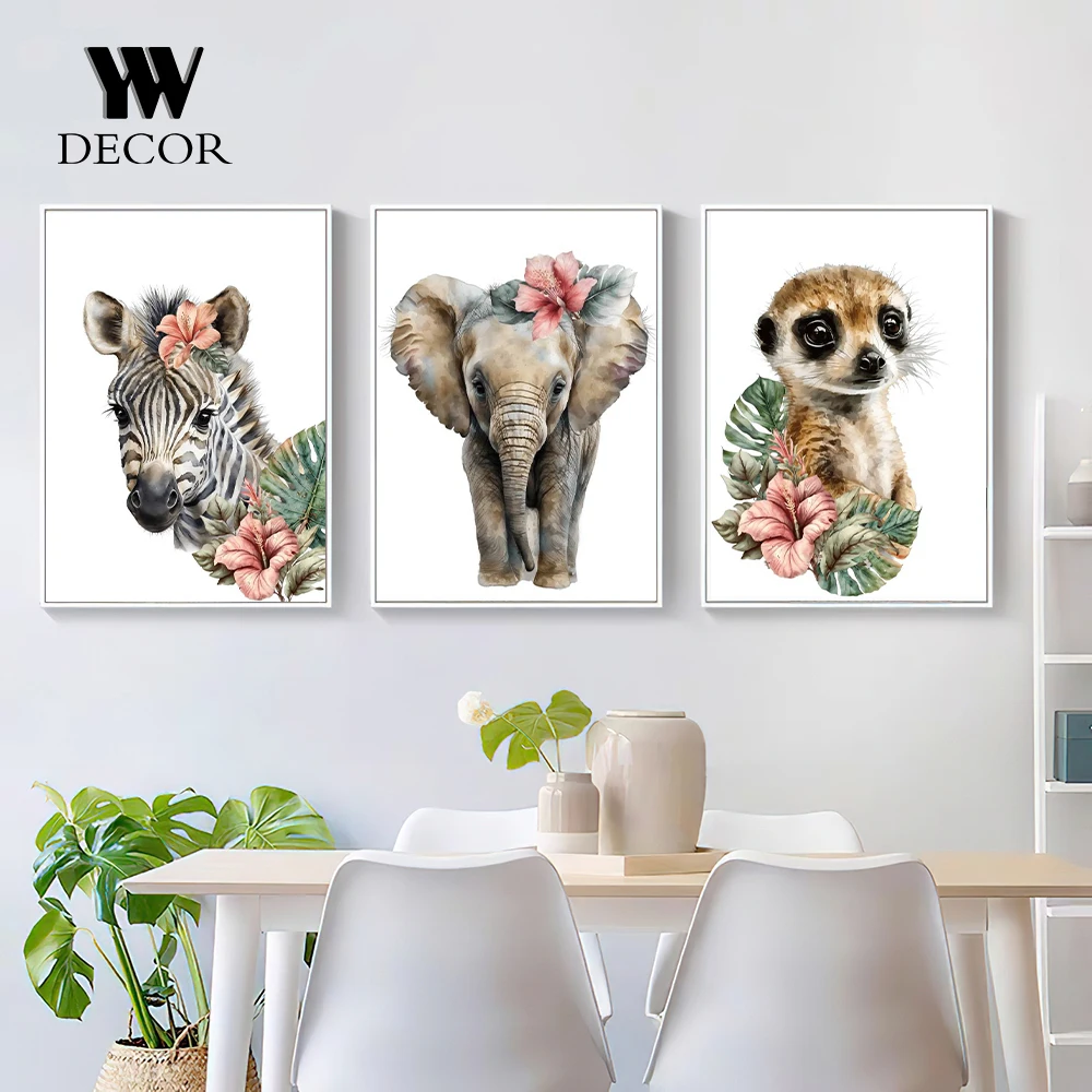 Животные слон леопард цветок постер настенное искусство холст живопись для