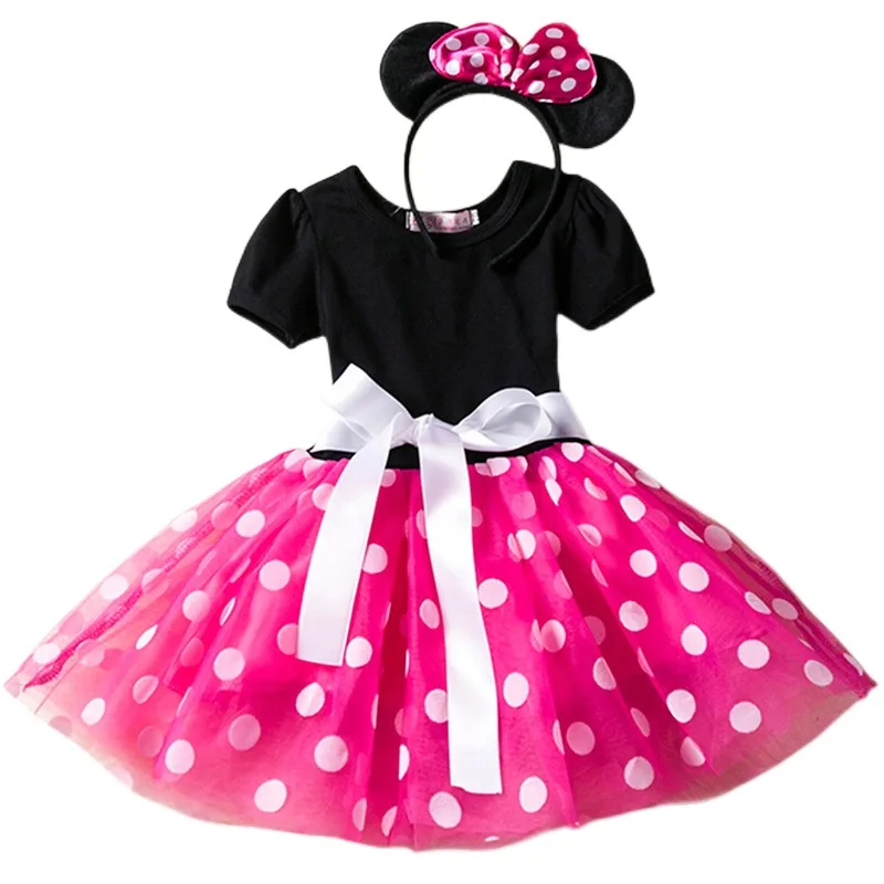 

Girl Mickey Mouse Cute Dress With Headband Round Dots Red Black Girl Dresses Girl Costume Size 100-140 Girl Holiday Dresses