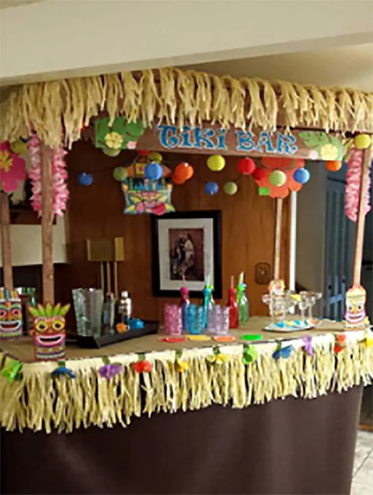 

Hawaiian Luau Grass Raffia fringed banner table skirt Suitable for tropical birthday party Tiki bar, tent, chair skirt, deck ski