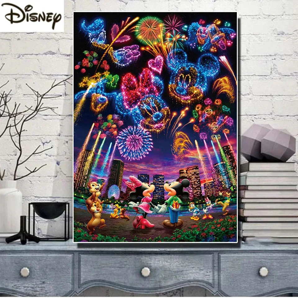 Disney Mickey Minnie romantik havai fişek elmas boyama tam kare çapraz dikiş kitleri elmas nakış mozaik sevgililer günü
