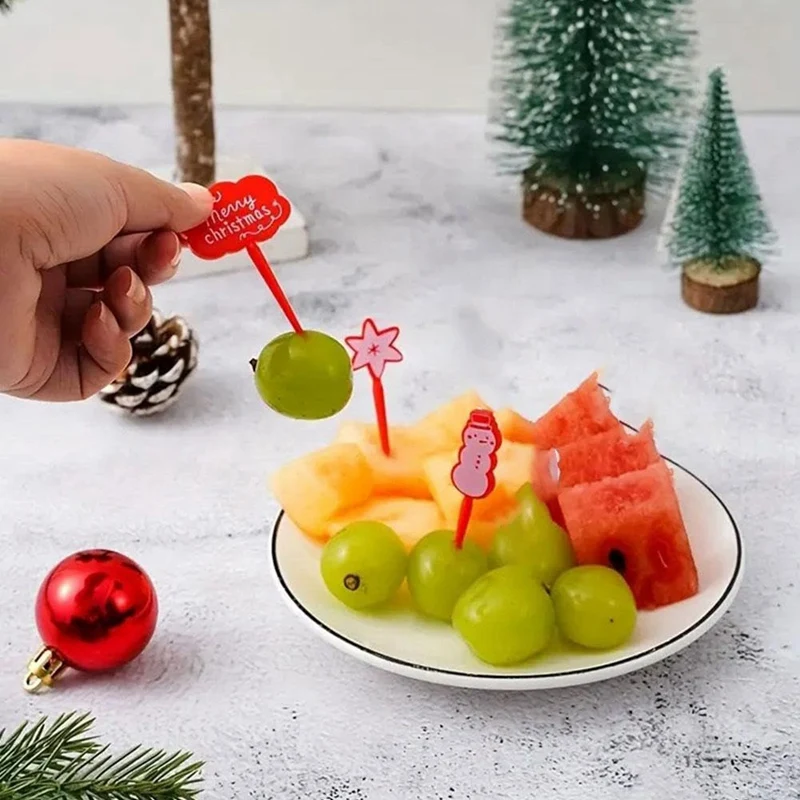 Christmas Themed Fruit Picks Food Fork Set Mini Toothpick Forks Reusable Lunch Box Toothpicks