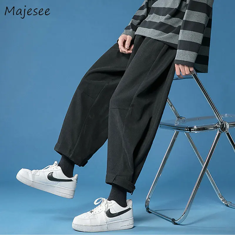 

Повседневные мужские осенние мешковатые брюки, универсальная уличная одежда, однотонные студенческие Ретро шаровары, красивые Штаны, модн...