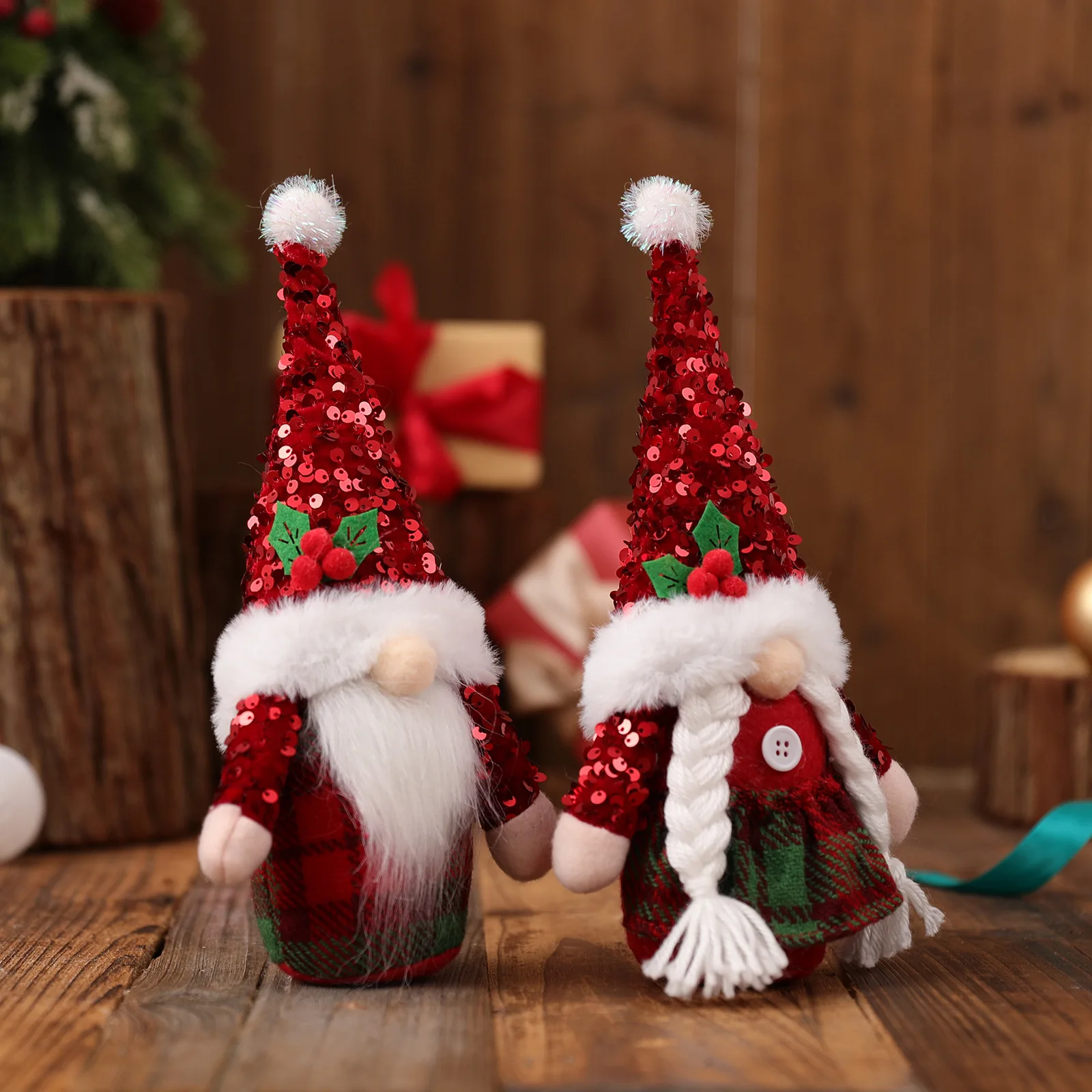 

Faceless Dolls Christmas Decoration Figurines for Home Sequins Red Rudolph Doll Plush Toys Xmas Tree Decor New Year Navidad Gift