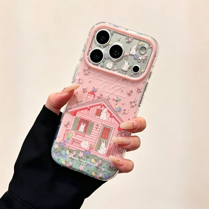 Фото Очаровательный чехол для телефона с кроликом и весенним садом для iPhone 16 17 Pro 15 14 13 12 11 Pro Max, новый дизайн с защитой объектива №5