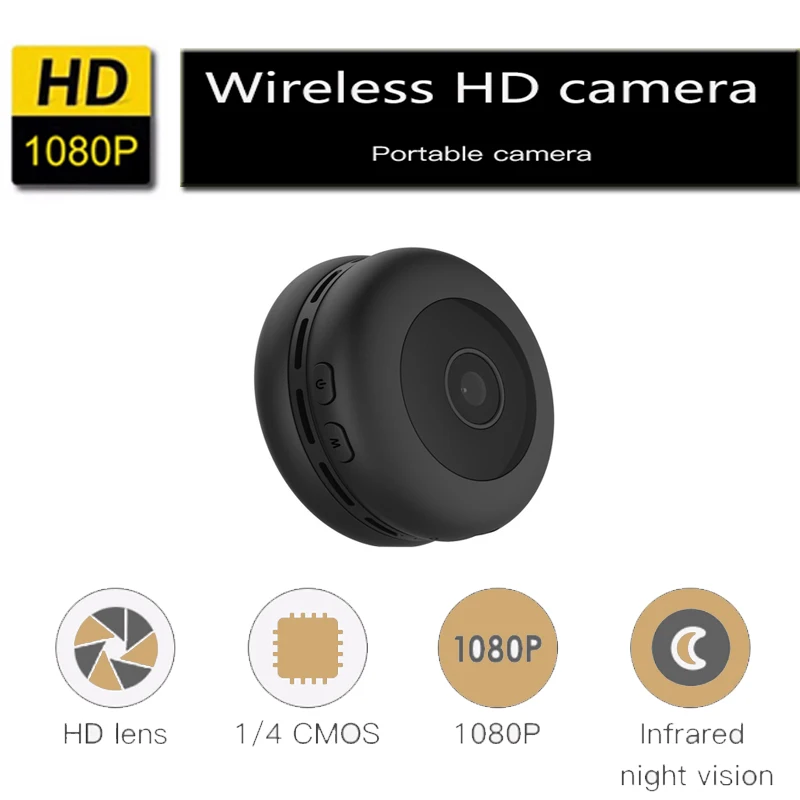 

Беспроводная микро IP-камера HD 1080P, портативная широкоугольная видеокамера 160 градусов, инфракрасное ночное видение, обнаружение движения
