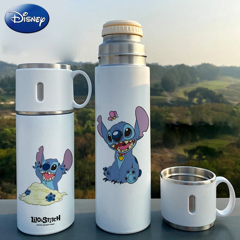

Disney Stitch children Stainless Steel Thermos Cup Set With Single Cup Portable outdoor sport Travel Handbag Gift Box For kids