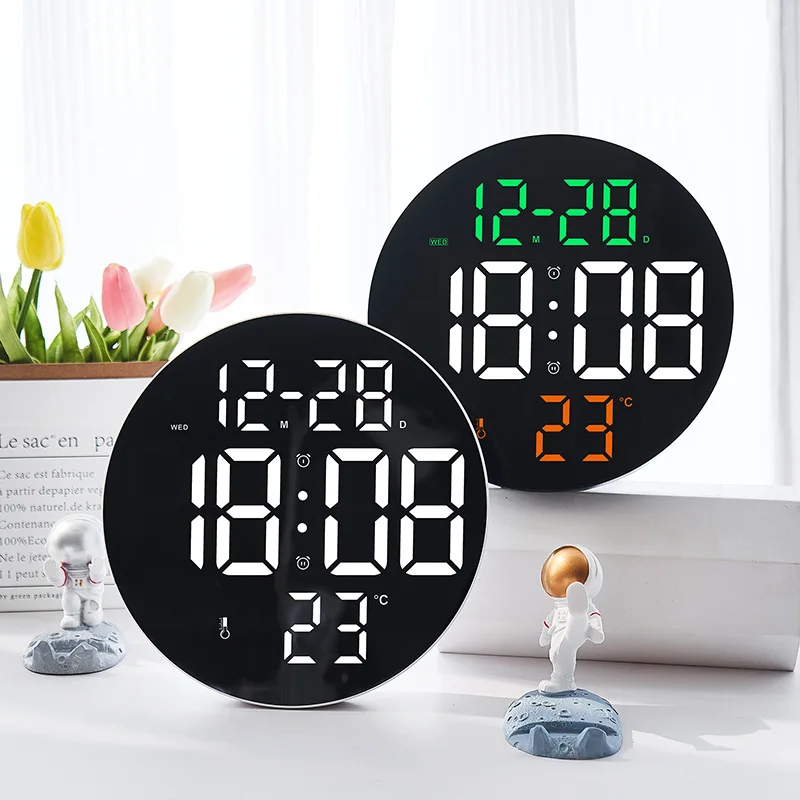 

Large LED Digital Wall Clock Round Remote Control Clocks Multifunction Humidity Temp Date Week Display Mute Electronic Clock