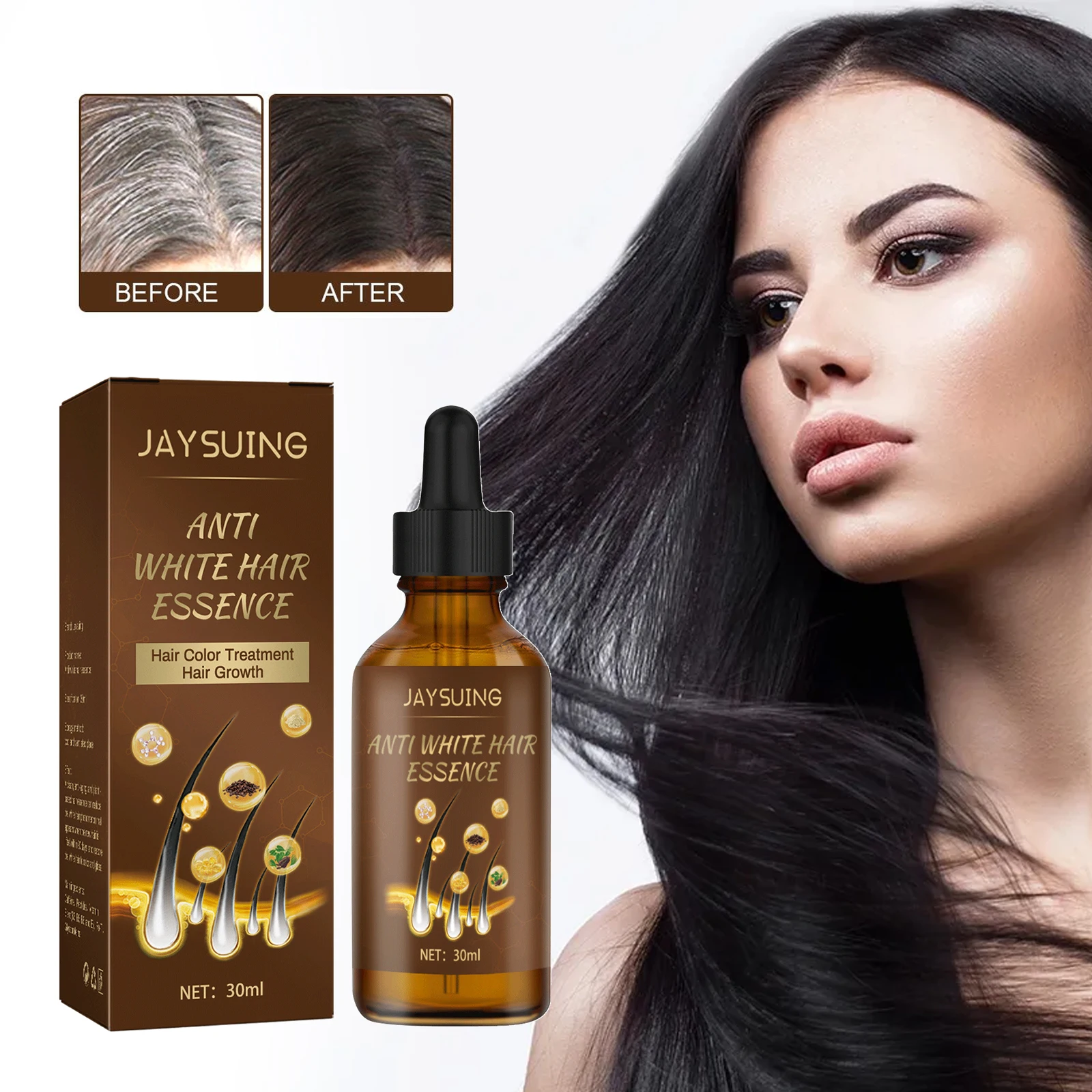 

White to Black Hair Serum Prevent White Hair Restore Melanin Repair Dry Damaged Nourish Hair Growth Treatment White Hair Essence