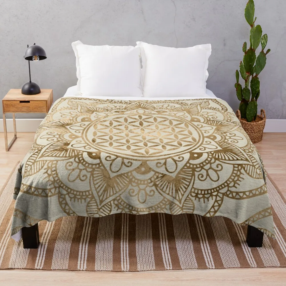 

Flower Of Life In Lotus - Pastel Golds And Canvas Vintage Style Fresh Fur Twin Decorative Bed Throw Blankets