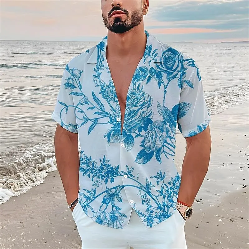 

Men's Shirt Summer Hawaiian Shirt Flamingo Graphic Prints Turndown LShort Sleeve Button-Down Print Clothing Apparel Tropical