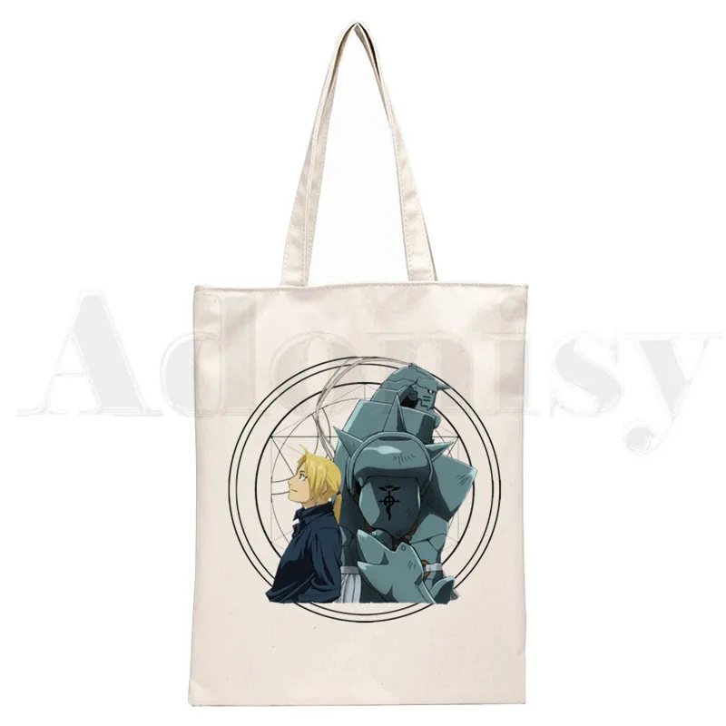Anime Fullmetal Alchemist Edward Elric Japan Manga Handbags Canvas Tote Bag Shopping Travel Women Reusable Shoulder Shopper Bags