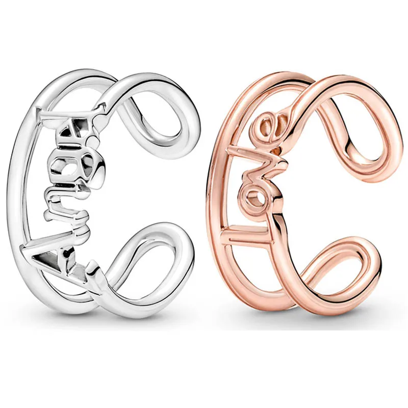 

Original 925 Sterling Silver Openwork Rose Me Love Angel Open Ring With Crystal For Women Europe Jewelry